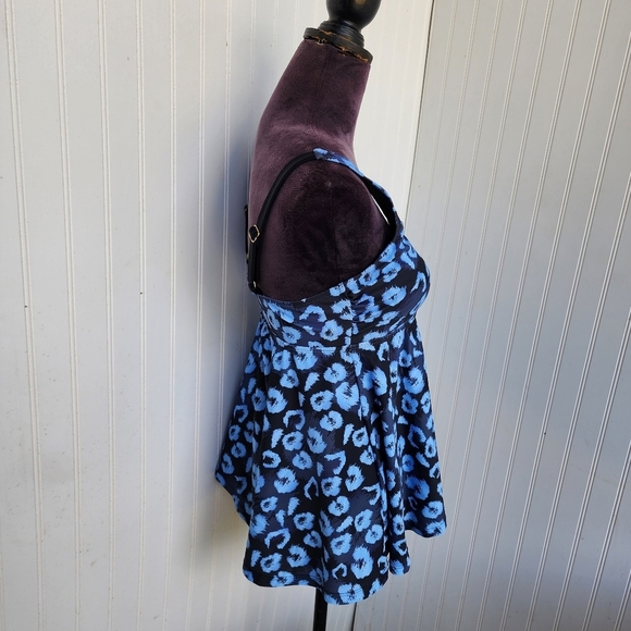 NWOT NOON SWIM Womens 1pc Swimsuit Top Tankini Peplum Blue Print Strap Sz 10 - Picture 5 of 14